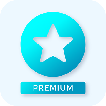 Blaues Icon eines Sterns mit der Unterschrift Premium